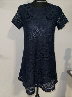 Women's Navy Lace Mini Dress